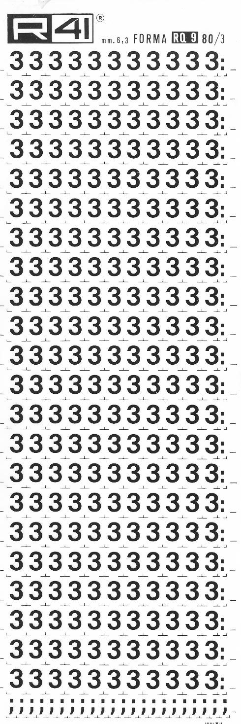 trasferibilir41 6,3mm, NERO. Trasferelli-Trasferibili R41 in fogli 9x25cm. Numeri  Forma RQ Serie tonda 