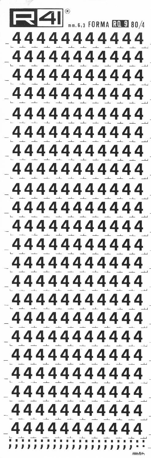 trasferibilir41 6,3mm, NERO. Trasferelli-Trasferibili R41 in fogli 9x25cm. Numeri  Forma RQ Serie tonda 