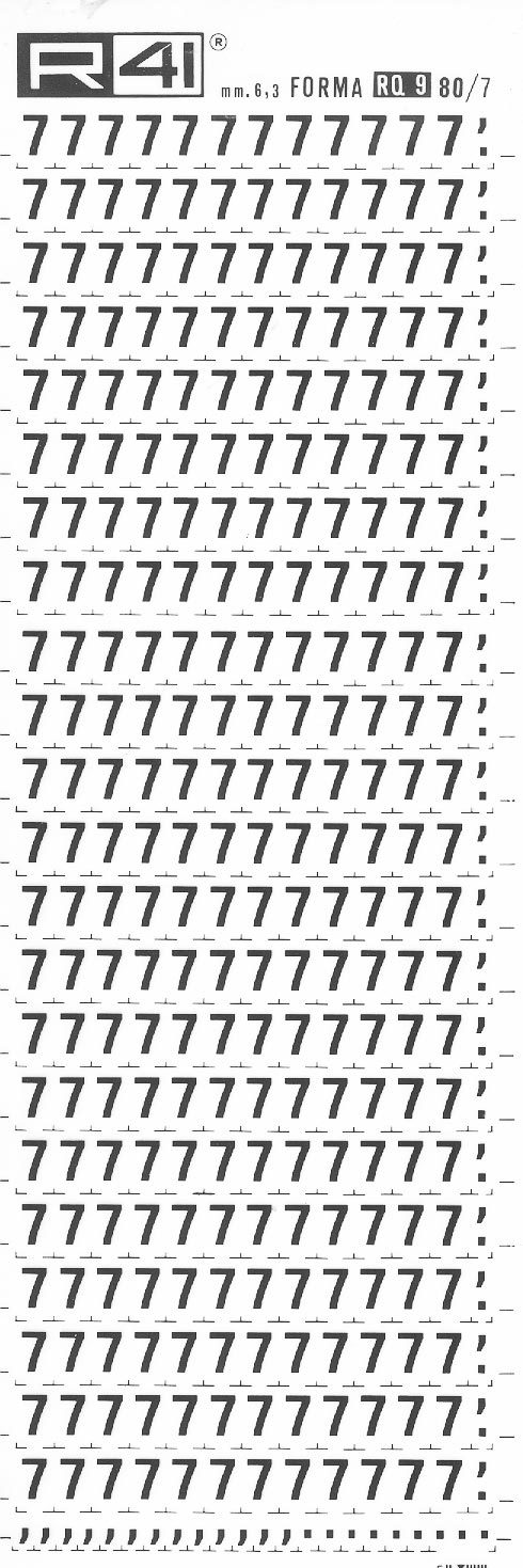 trasferibilir41 6,3mm, NERO. Trasferelli-Trasferibili R41 in fogli 9x25cm. Numeri  Forma RQ Serie tonda 