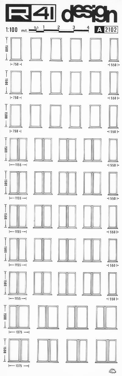trasferibilir41 Porta, finestre 1:100, NERO. Trasferelli-Trasferibili R41 in fogli 9x25cm. p. 320 .