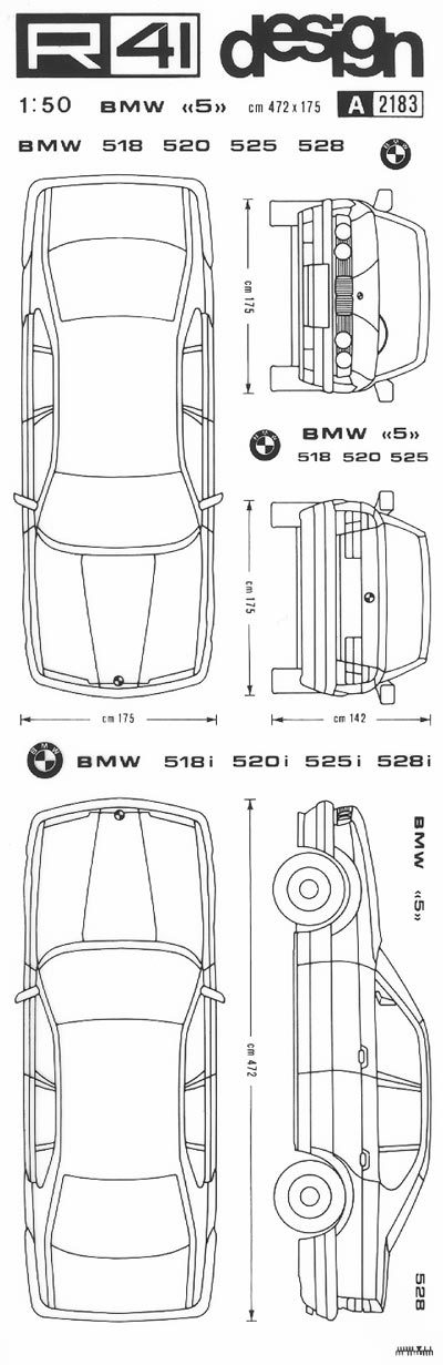 trasferibilir41 BMW 5, NERO. Trasferelli-Trasferibili R41 in fogli 9x25cm. p. 348 .