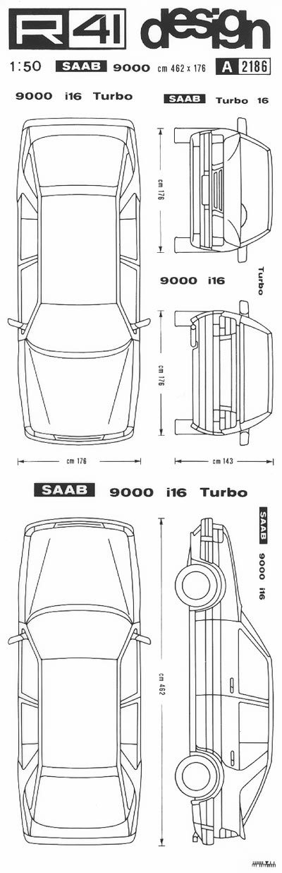 trasferibilir41 Saab 9000, NERO. Trasferelli-Trasferibili R41 in fogli 9x25cm. p. 349 .