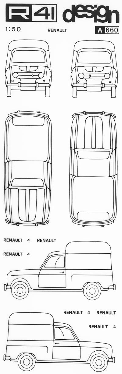trasferibilir41 Renault 4, NERO. Trasferelli-Trasferibili R41 in fogli 9x25cm. p. 346 .