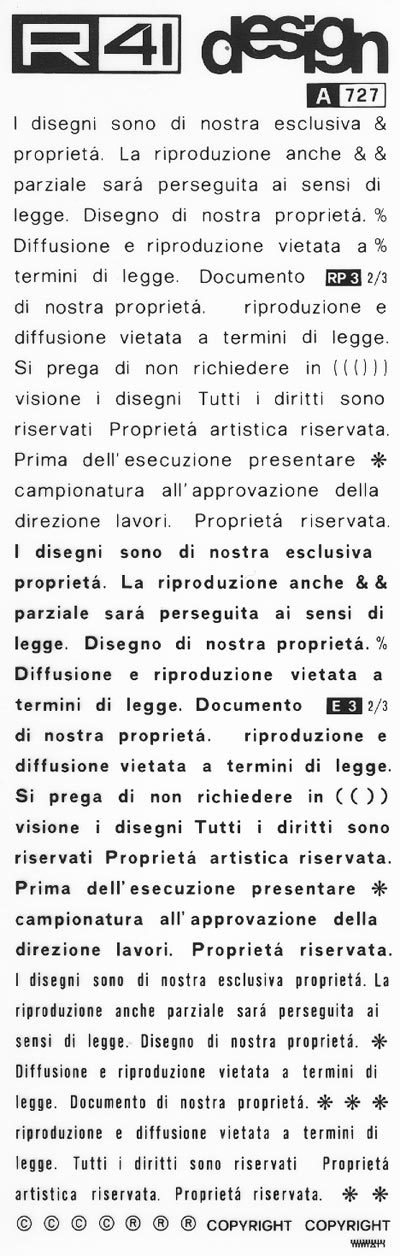 trasferibilir41 Frasi  fatte, NERO. Trasferelli-Trasferibili R41 in fogli 9x25cm. p. 305 .