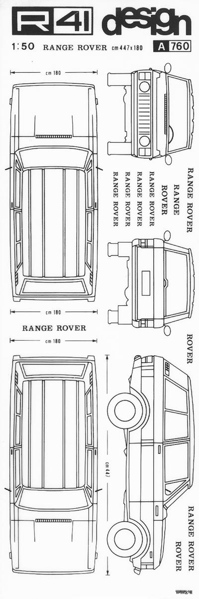 trasferibilir41 Range Rover, NERO. Trasferelli-Trasferibili R41 in fogli 9x25cm. p. 349 .