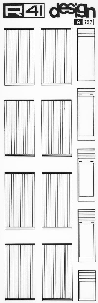 trasferibilir41 Porta, finestre 1:50, NERO. Trasferelli-Trasferibili R41 in fogli 9x25cm. p. 323 .