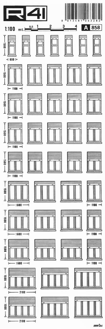 trasferibilir41 Porta, finestre 1:100, NERO. Trasferelli-Trasferibili R41 in fogli 9x25cm. p. 321 .