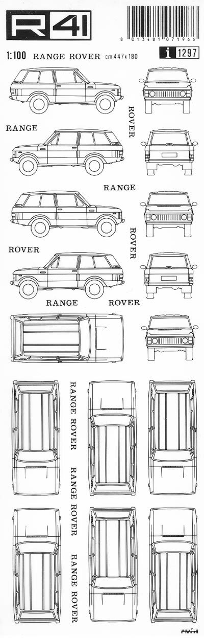 trasferibilir41 Range Rover, NERO. Trasferelli-Trasferibili R41 in fogli 9x25cm .