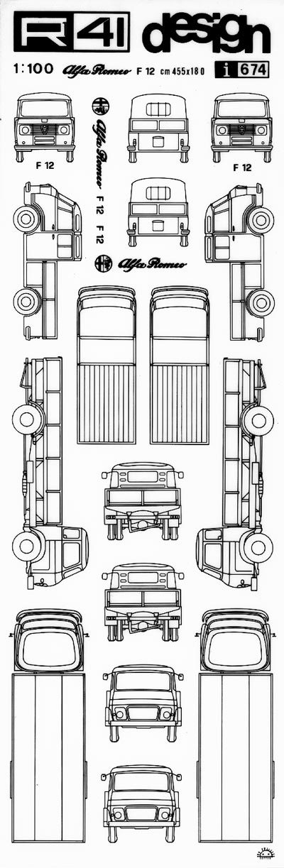 trasferibilir41 Autocarri Alfa Romeo F12, NERO. Trasferelli-Trasferibili R41 in fogli 9x25cm. p. 617 .