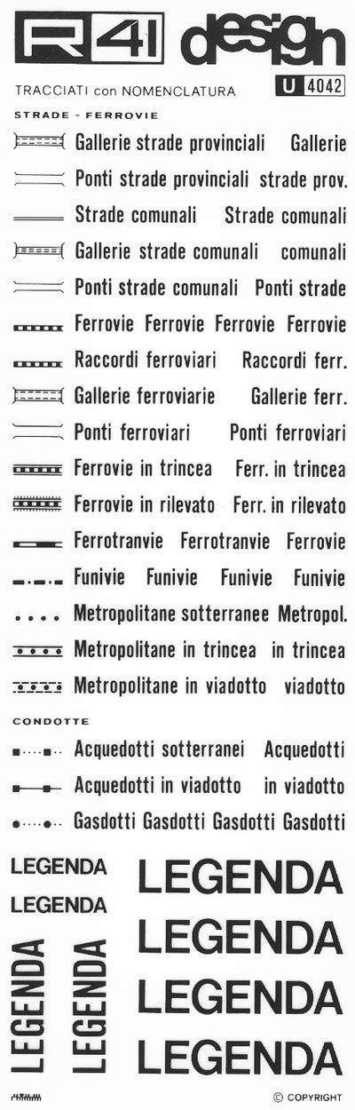 trasferibilir41 Strade, Ferrovie, condotte, NERO. Trasferelli-Trasferibili R41 in fogli 9x25cm .