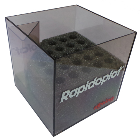 gbc Contenitore porta penne plotter Rotring Rapidoplot Penbox-22 per 22 penne plotter, adattatori e cappucci di protezione, in plexiglass. Con vano porta adattatori. Prodotto originale tedesco, MADE IN GERMANY.