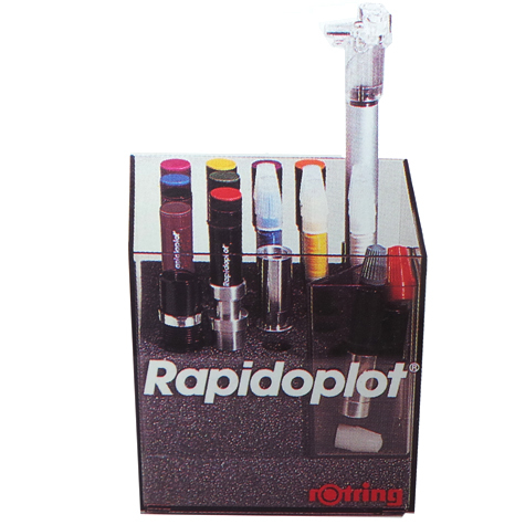 gbc Contenitore porta penne plotter Rotring Rapidoplot Penbox-22 per 22 penne plotter, adattatori e cappucci di protezione, in plexiglass. Con vano porta adattatori. Prodotto originale tedesco, MADE IN GERMANY.