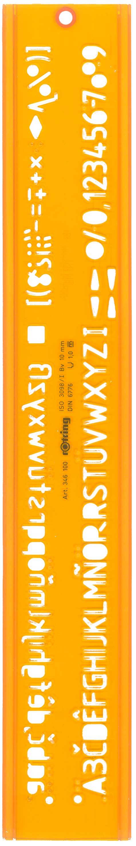 gbc Mascherina normografo per Rapidograph ISO 3098-Bv 10mm, DIN 6776, per penna 1,0 Made in Germany.