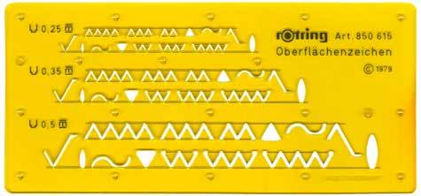 gbc Mascherina normografo per Rapidograph Oberflachenzeichen, 850615 per penna 0,25, 0,35, 0,50. Made in Germany.