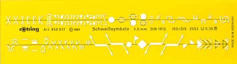 gbc Mascherina normografo per Rapidograph SchweiBsymbole 3,5mm, DIN 1912, iso-sis 2553 Made in Germany.