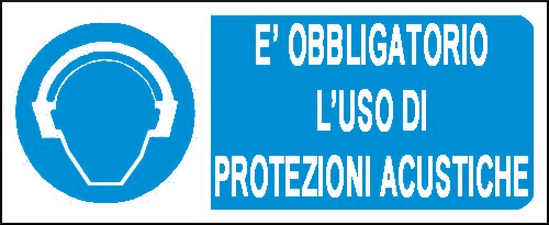 gbc  obbligatorio l''uso di protezioni acustiche Cartello in PVC , spessore 1mm, dimensioni 31x14cm, di obbligo, segnaletica di sicurezza conferme al DLGS 81 del 09/04/2008 RSHT00131