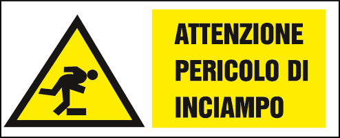 gbc Attenzione pericolo di inciampo Cartello in PVC , spessore 1mm, dimensioni 31x14cm, di pericolo, segnaletica di sicurezza conferme al DLGS 81 del 09-04-2008.