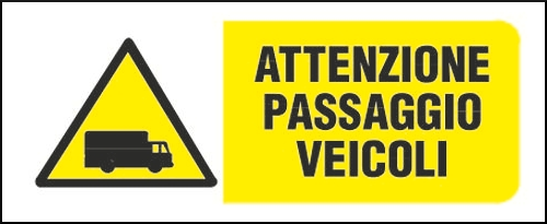 gbc Attenzione passaggio veicoli Cartello in PVC , spessore 1mm, dimensioni 31x14cm, di pericolo, segnaletica di sicurezza conferme al DLGS 81 del 09-04-2008.