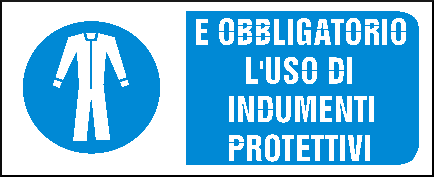 gbc  obbligatorio l''uso di indumenti protettivi Cartello in PVC , spessore 1mm, dimensioni 31x14cm, di obbligo, segnaletica di sicurezza conferme al DLGS 81 del 09/04/2008 RSHT00392