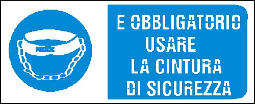 gbc  obbligatorio usare la cintura di sicurezza Cartello in PVC , spessore 1mm, dimensioni 31x14cm, di obbligo, segnaletica di sicurezza conferme al DLGS 81 del 09/04/2008 RSHT00487