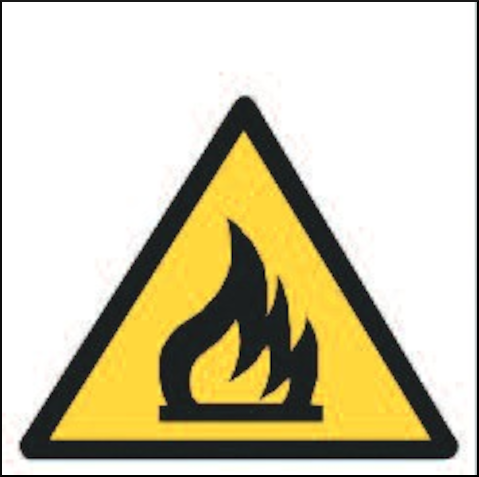 gbc Pittogramma adesivo pericolo INCENDIO In Vinile, spessore 0.10mm, colore e simboli a norma CEE, dimensioni 17x17cm.