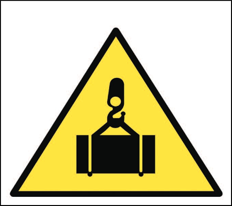 gbc Pittogramma adesivo pericolo CARICHI SOSPESI In Vinile, spessore 0.10mm, colore e simboli a norma CEE, dimensioni 17x17cm RSHT01404
