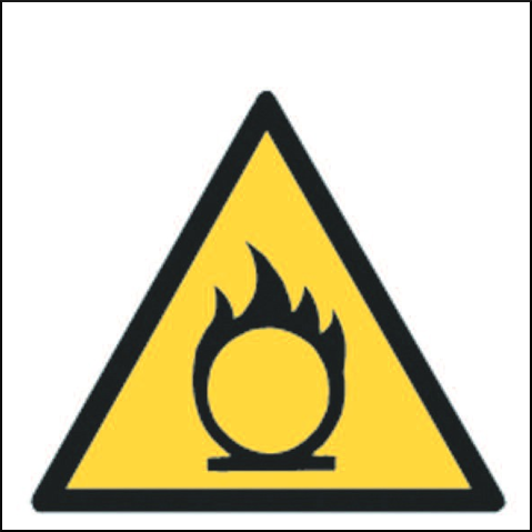 gbc Pittogramma adesivo pericolo materiale COMBURENTE In Vinile, spessore 0.10mm, colore e simboli a norma CEE, dimensioni 17x17cm RSHT01407