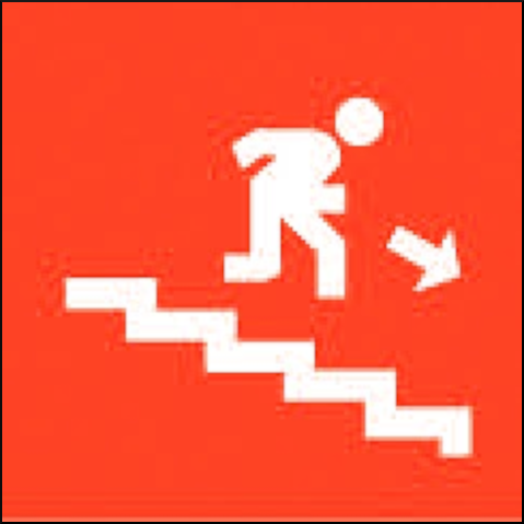 gbc Pittogramma adesivo uscita di sicurezza scendere a destra In Vinile, spessore 0.10mm, colore e simboli a norma CEE, dimensioni 17x17cm.