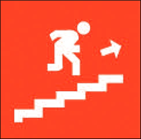 gbc Pittogramma adesivo uscita di sicurezza salire a destra In Vinile, spessore 0.10mm, colore e simboli a norma CEE, dimensioni 17x17cm.