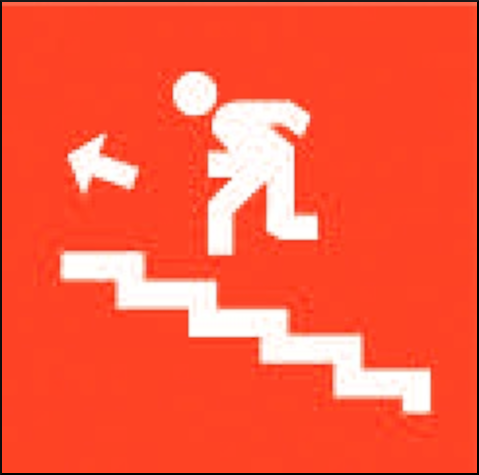 gbc Pittogramma adesivo uscita di sicurezza salire a sinistra In Vinile, spessore 0.10mm, colore e simboli a norma CEE, dimensioni 17x17cm.