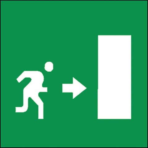 gbc Pittogramma adesivo di salvataggio uscita di sicurezza a destra In Vinile, spessore 0.10mm, colore e simboli a norma CEE, dimensioni 17x17cm RSHT01426