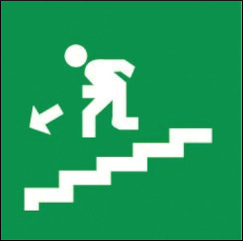 gbc Pittogramma adesivo di salvataggio scendere a sinistra In Vinile, spessore 0.10mm, colore e simboli a norma CEE, dimensioni 17x17cm RSHT01427