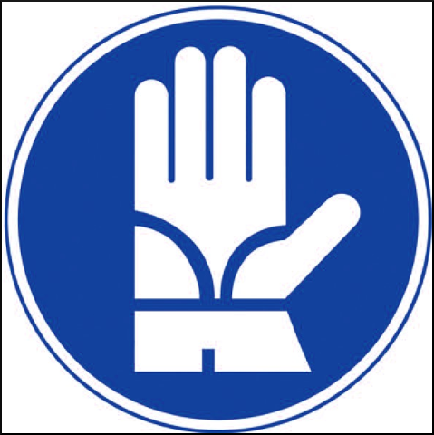 gbc Pittogramma adesivo di obbligo per GUANTI di protezione In Vinile, spessore 0.10mm, colore e simboli a norma CEE, dimensioni 17x17cm RSHT01435