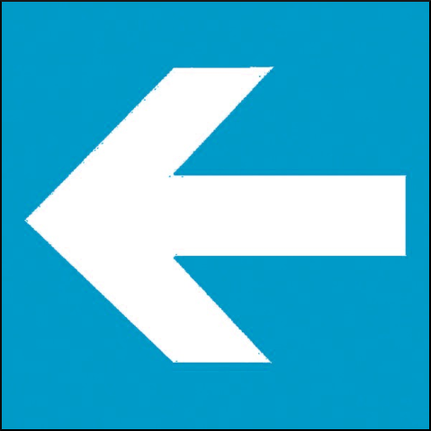 gbc Pittogramma adesivo freccia SINISTRA blu In Vinile, spessore 0.10mm, colore e simboli a norma CEE, dimensioni 17x17cm.