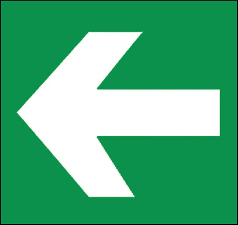 gbc Pittogramma adesivo di salvataggio PROSEGUIRE a SINISTRA In Vinile, spessore 0.10mm, colore e simboli a norma CEE, dimensioni 17x17cm RSHT01449