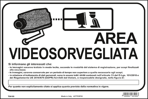 gbc Area videosorvegliata 2, orizzontale Cartello in PVC , spessore 0.5mm, dimensioni 20x30cm, di informazione.