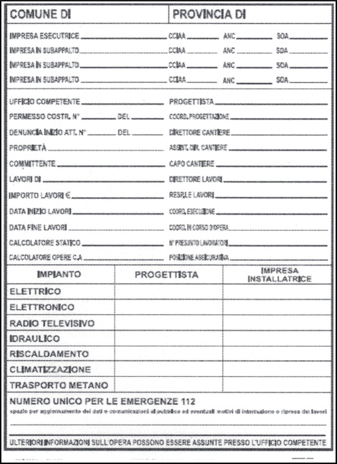 gbc Cartello di direzione lavori completo Cartello in Polionda, spessore 2.5mm, dimensioni 70x100cm.