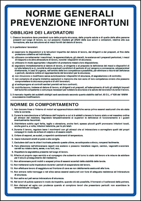 gbc Cartello informativo norme PREVENZIONE infortuni Cartello in Polionda, spessore 2.5mm, dimensioni 40x60cm RSHT349990