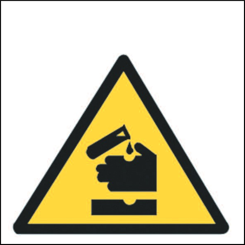 gbc Pittogramma adesivo pericolo CORROSIVO In Vinile, spessore 0.10mm, colore e simboli a norma CEE, dimensioni 17x17cm.