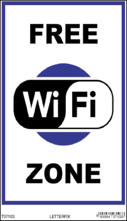 gbc Free Wi-Fi Zone Cartello in PVC , spessore 0.5mm, dimensioni 20x30cm, di informazione.