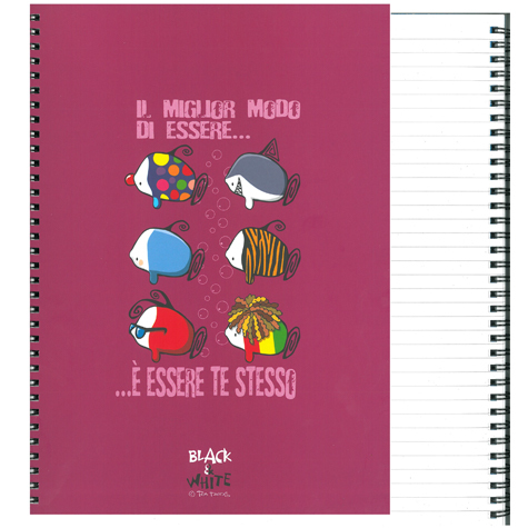 gbc Black&White, NotebookSpiralato Righe8mm, A4 PESCI RIGATO 8mm, Formato A4, legatura: W.O. lato lungo, foliazione: 70 fogli, carta da 80gr.