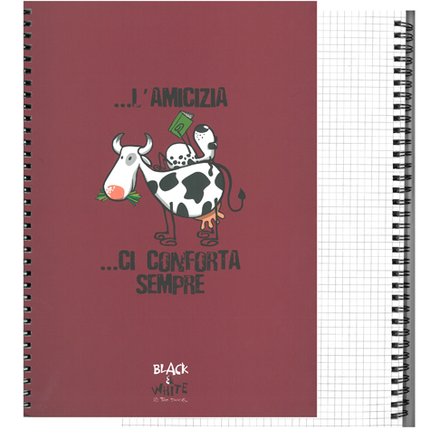 gbc Black&White, NotebookSpiralato Quadretti4mm, A4 Mucca-cane QUADRETTI 4mm, Formato A4, legatura: W.O. lato lungo, foliazione: 70 fogli, carta da 80gr.