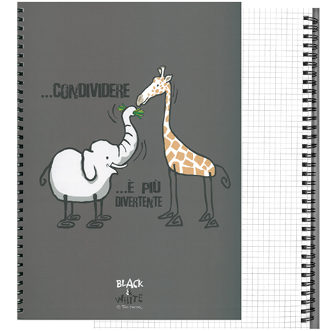 gbc Black&White, NotebookSpiralato Quadretti5mm, A4 Elefante-Giraffa QUADRETTI 5mm, Formato A4, legatura: W.O. lato lungo, foliazione: 70 fogli, carta da 80gr.