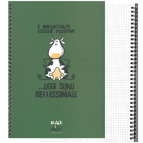 gbc Black&White, NotebookSpiralato Quadretti5mm, A4 Mucca QUADRETTI 5mm, Formato A4, legatura: W.O. lato lungo, foliazione: 70 fogli, carta da 80gr.