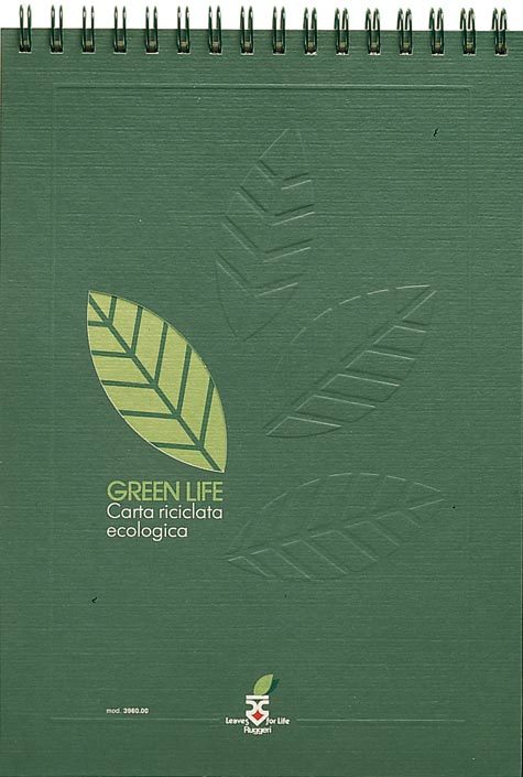 gbc BloccoGreenLifeRuggeri, SpiralatoInTesta, 120fogliA4, Quadretti5mm formato A4, legatura: W.O. in testa, foliazione: 120 fogli, carta da 80gr, quadretti 5mm.