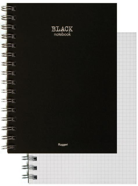 gbc Quaderno BlackNotebook Ruggeri, 100fogliA5, Quadrettato5mm Copertina NERA. Blocchi spiralati di 100 fogli da 80gr. Formato A5 (21x14,8cm), quadretti da 5mm.