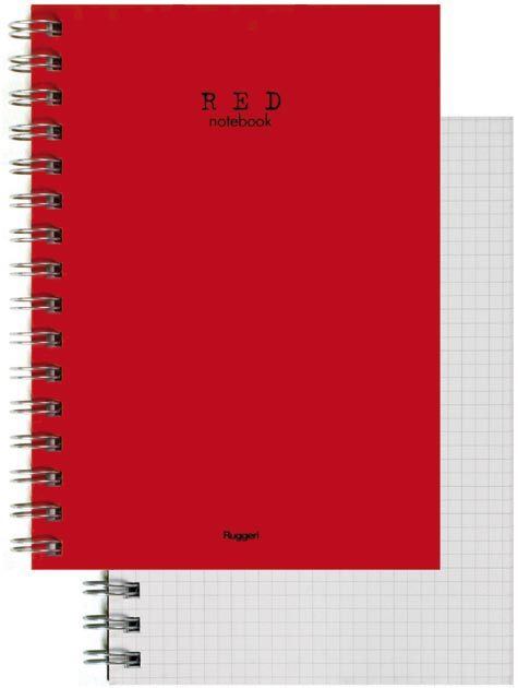 gbc QuadernoREDnotebookRuggeri, SpiralatoLatoLungo, 100fogliA4, Quadretti5mm Copertina ROSSA. Blocchi spiralati di 100 fogli da 80gr. Formato A4 (21x29,7cm), quadretti da 5mm.