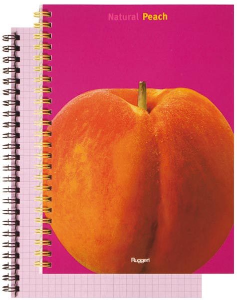 gbc QuadernoNaturalFruitRuggeri, SpralatoLatoLungo, 50fogliA6, CartaLillaPesca formato A6, legatura: W.O. lato lungo, foliazione: 50 fogli, carta da 80gr, quadretti 3mm.