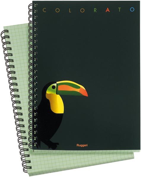 gbc QuadernoZooRuggeri, SpiralatoLatoLungo, 70fogliA4, Colorato CartaVerde formato A4, legatura: W.O. lato lungo, foliazione: 70 fogli, carta da 80gr, quadretti 5mm.