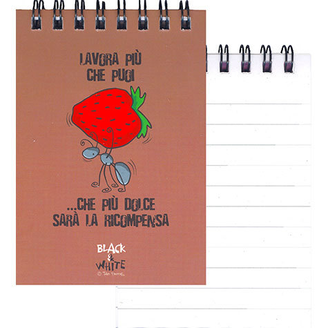 gbc QuadernoBlack&WhiteRuggeri SpiralatoInTesta 50fogliA7 Righe8mm, FORMICA formato A7, legatura: W.O. in testa, foliazione: 50 fogli, carta da 80gr, righe da 8mm, soggetto: ...tutti siamo uguali...davanti alla legge.